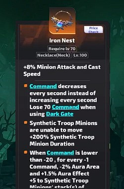 New Iron Nest Legendary necklace, makes Minions stationary for bonuses