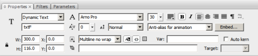Screen shot of the dialog used to control typography for Flash.